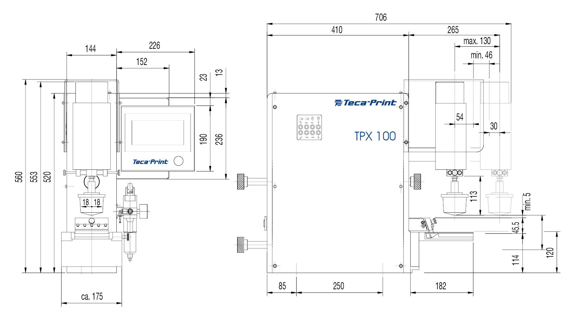 Masszeichnung Tampondruckmaschine TPX 100
