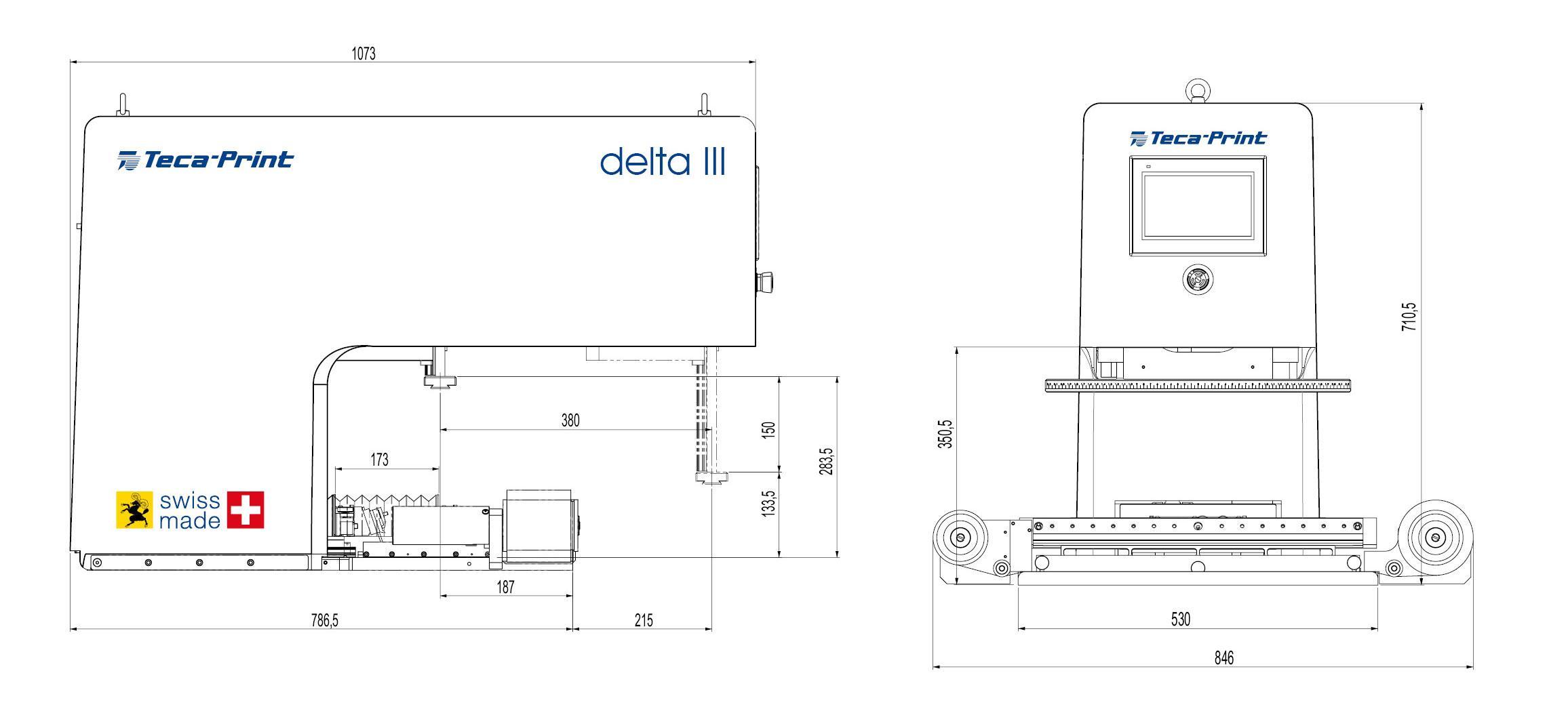 Tampondruckmaschine delta III TPF 450 Masszeichnung