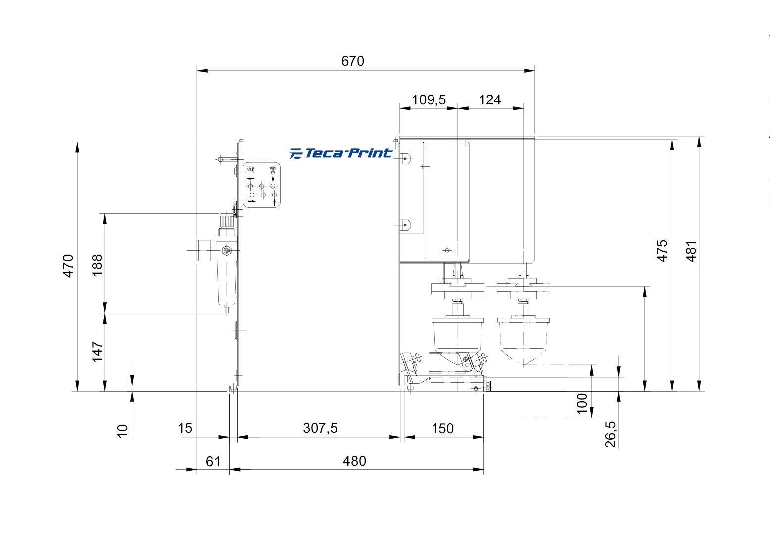 Masszeichnung Tampondruckmaschine TPE 100