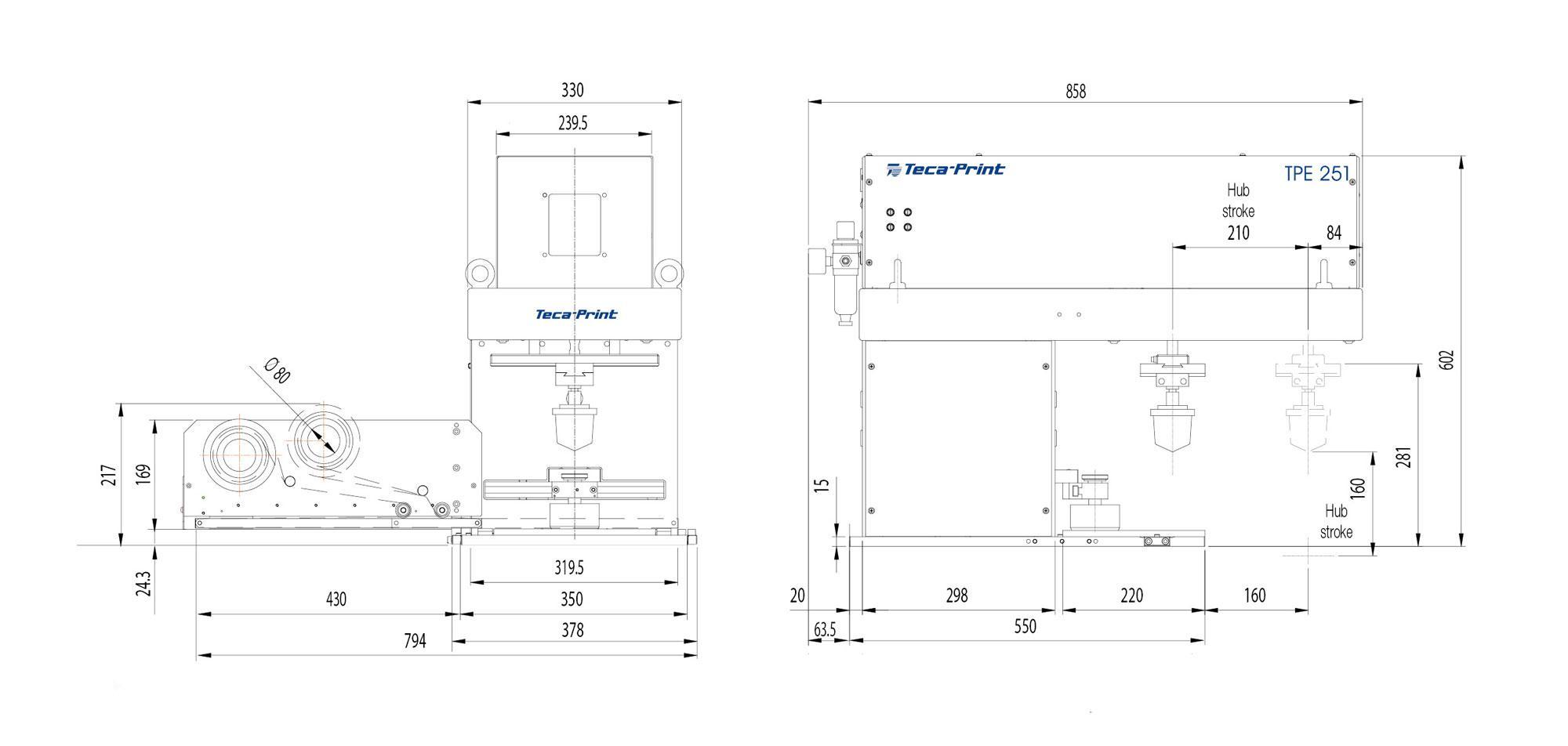 Tampondruckmaschine TPE 251 Masszeichnung