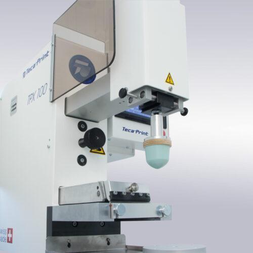Tampondruckmaschine TPX 100, Detailausschnitt, mit offenem Farbgebersystem, ausgerüstet für 1-Farbendruck