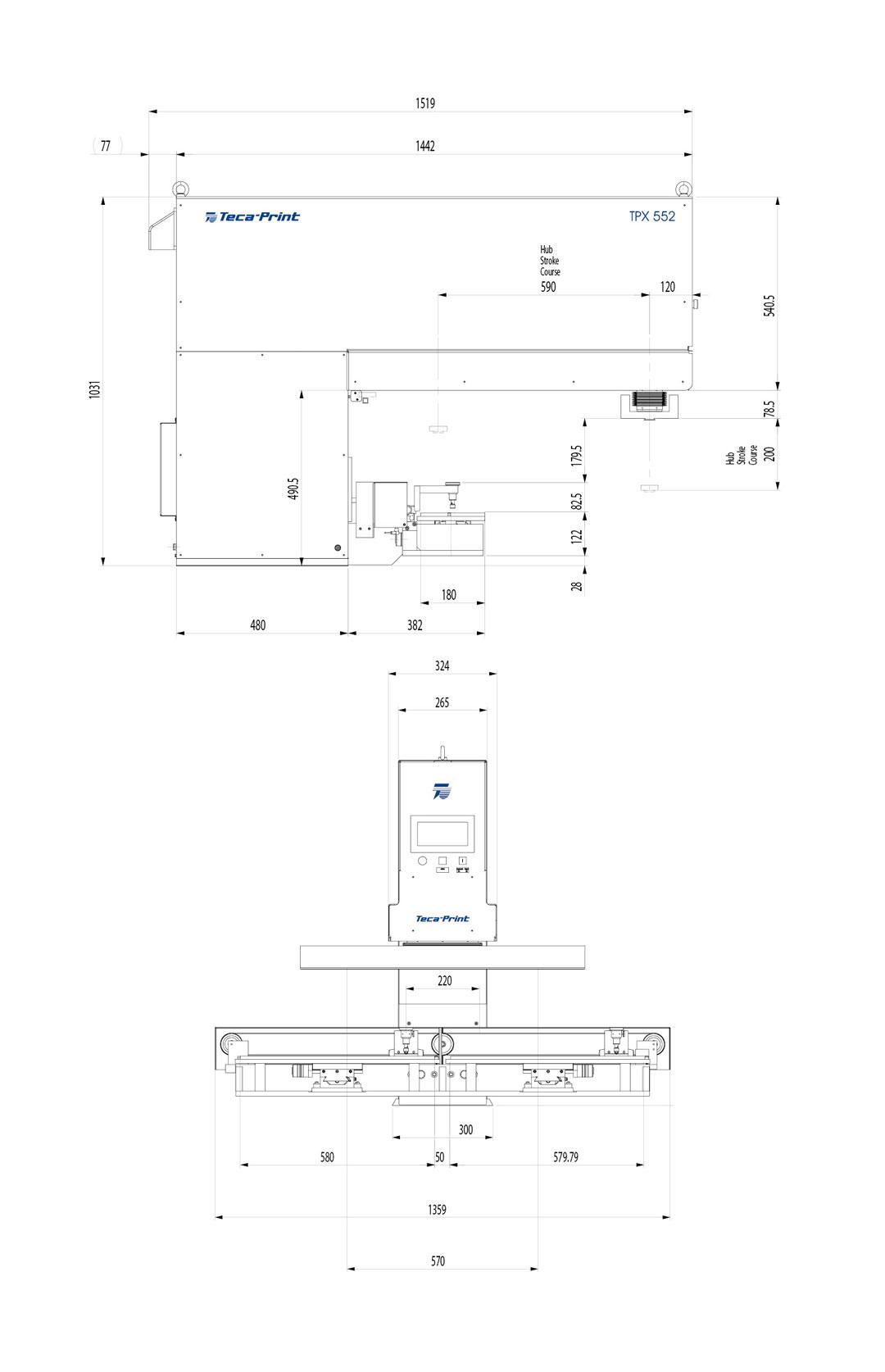 Teca-Print Tampondruckmaschine TPX 552 Masszeichnung